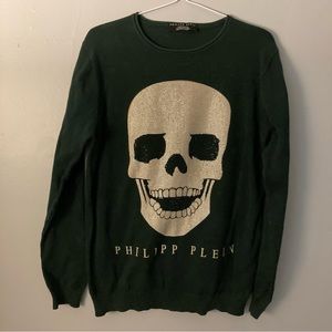 Phillip Plein Men’s Pullover Sweater Wool Blend Green Skull Size XXL